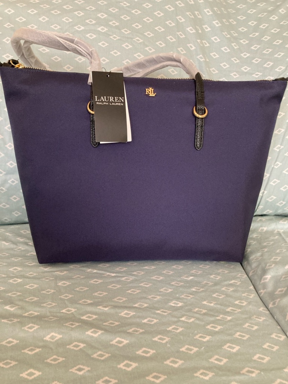 LAUREN RALPH LAUREN Navy Tote with Gold RLL Emblem